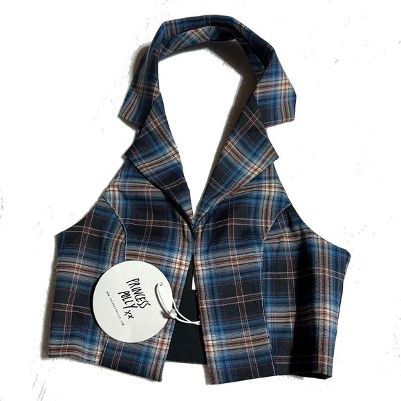 Princess Polly Womens Everest Cropped Vest Top Size 2 Plaid Halter NWT - Picture 1 of 11